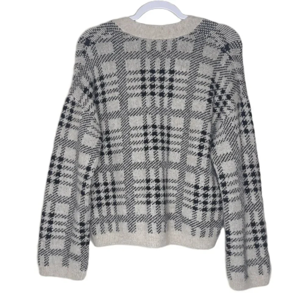 Rails Reese Black Oatmeal Plaid Cardigan M V-Neck Boxy Heavyweight